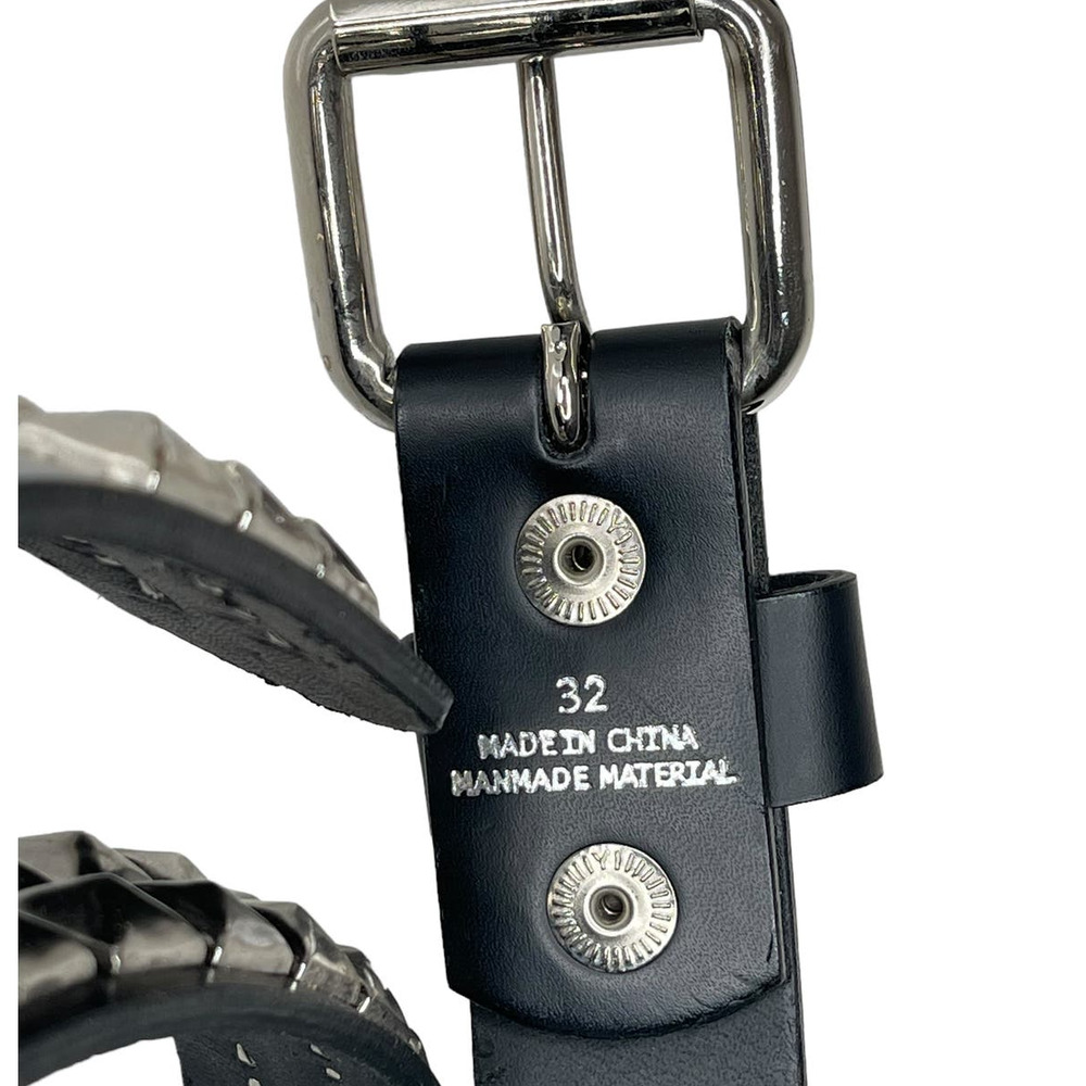 Hot Topic Two Row Pyramid Stud Belt Black with Silver Tone Studs Size 32 - Picture 4 of 10